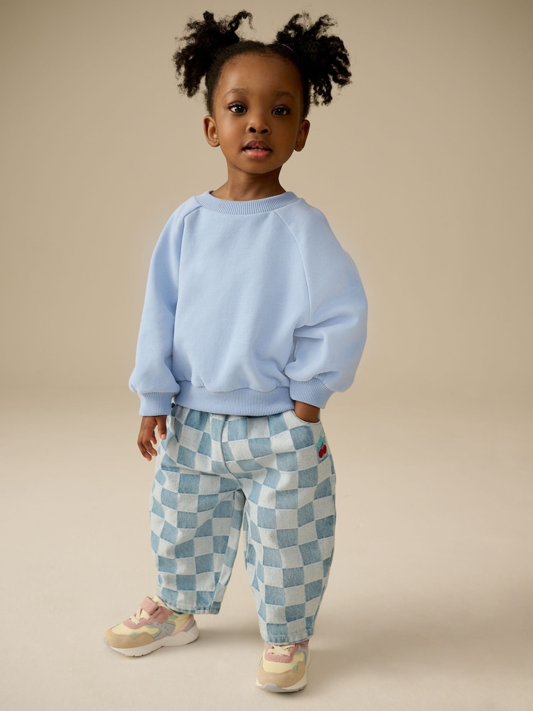 Denim Checkerboard - מכנסי ג'ינס בגזרת חבית, %100 כותנה (גיל 3 חודשים עד 7 שנים) - Image 3 of 8