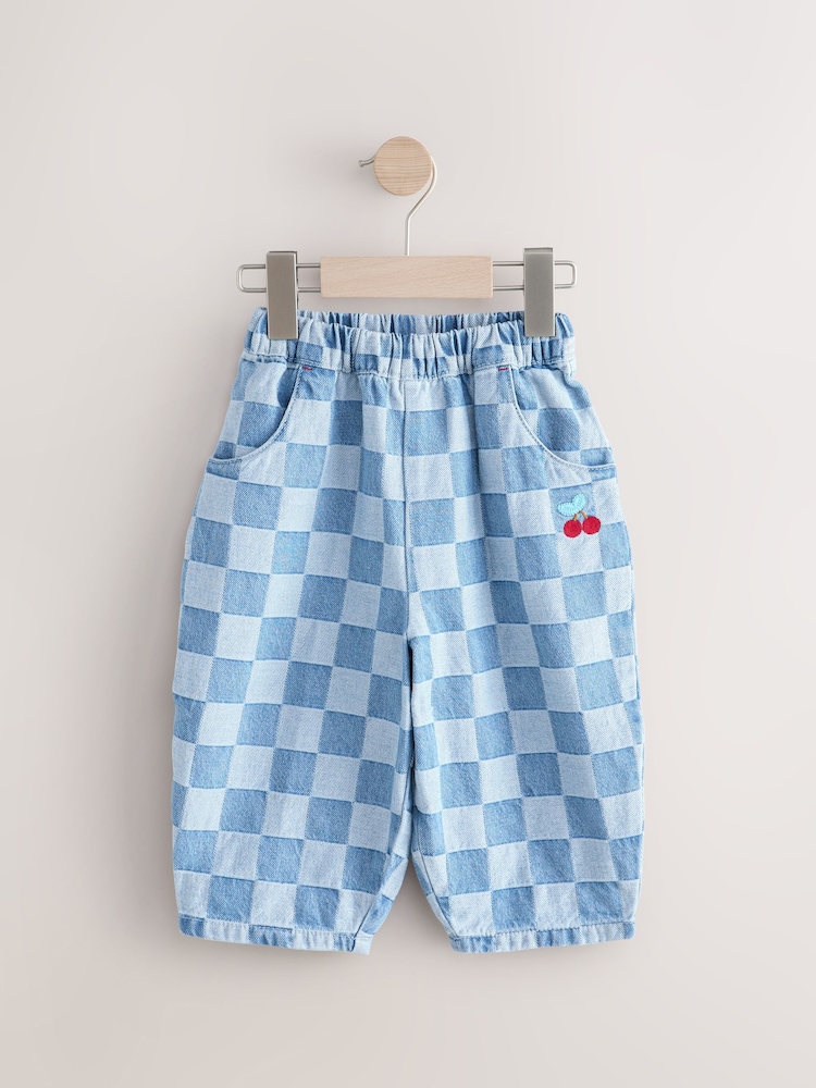 Denim Checkerboard - מכנסי ג'ינס בגזרת חבית, %100 כותנה (גיל 3 חודשים עד 7 שנים) - Image 6 of 8