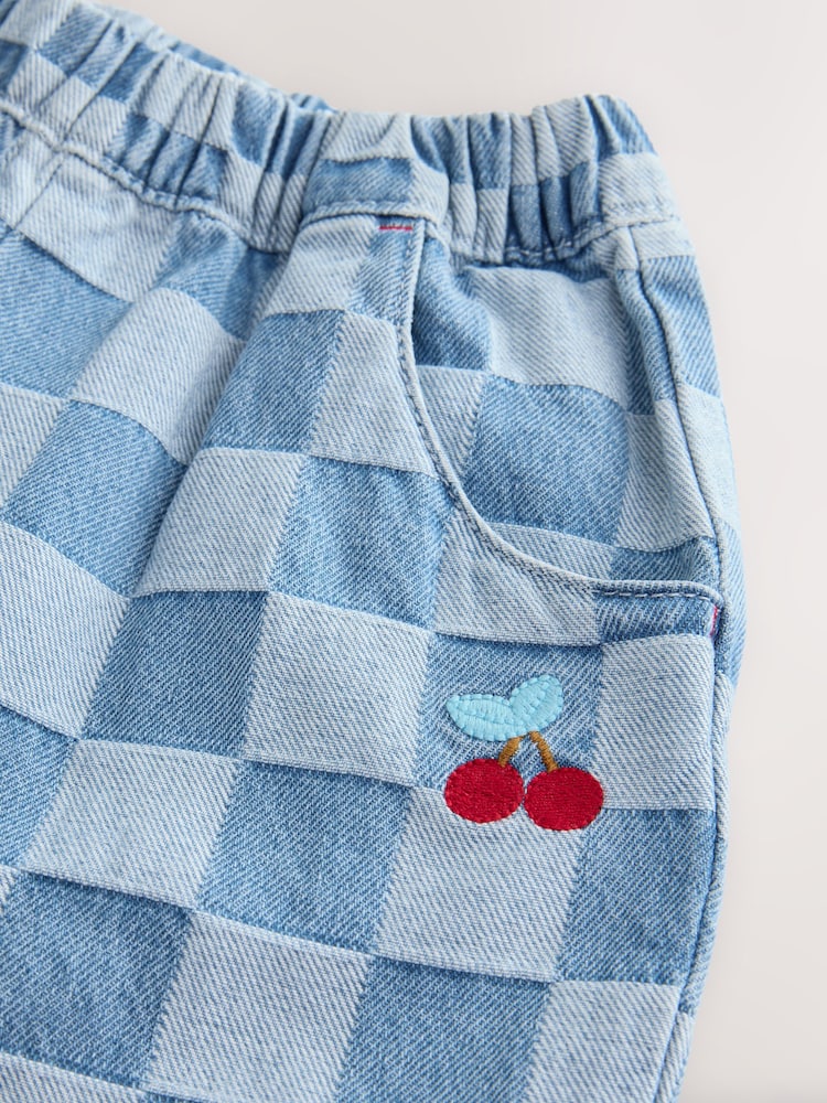 Denim Checkerboard - מכנסי ג'ינס בגזרת חבית, %100 כותנה (גיל 3 חודשים עד 7 שנים) - Image 7 of 8