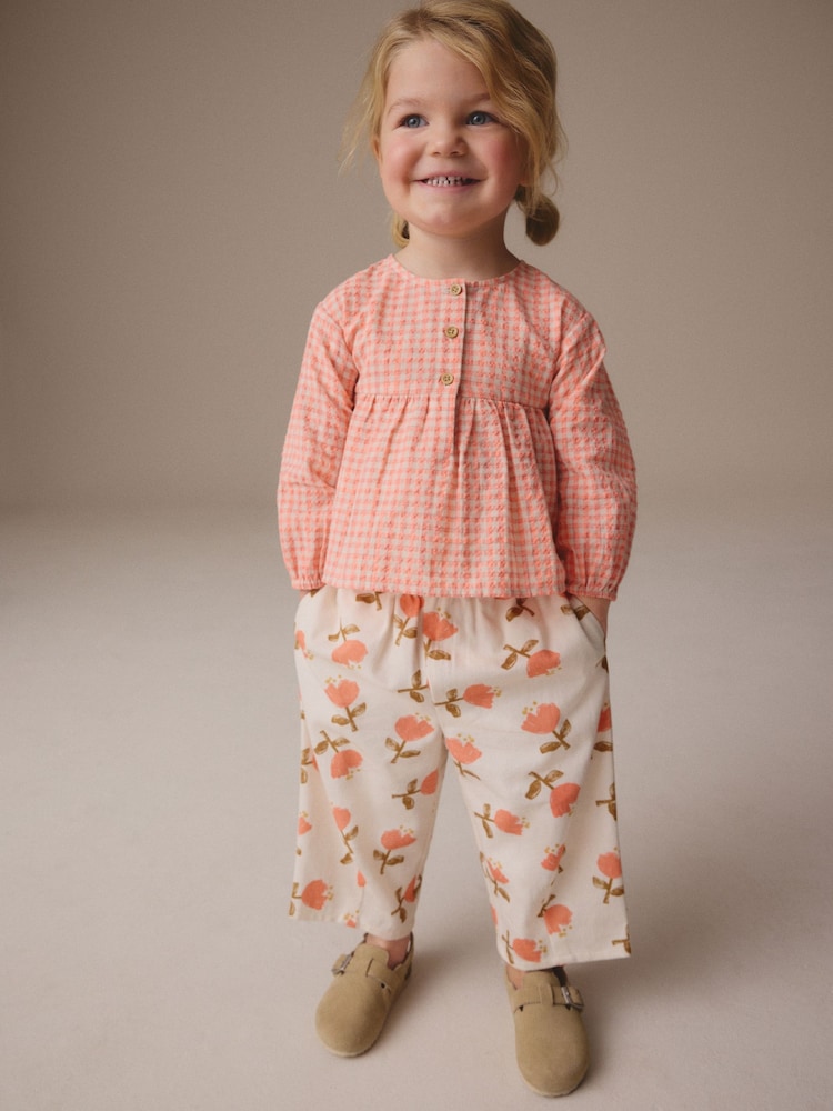 Pink Blouse and Floral Print Trousers Set (3mths-7yrs) - Image 1 of 7
