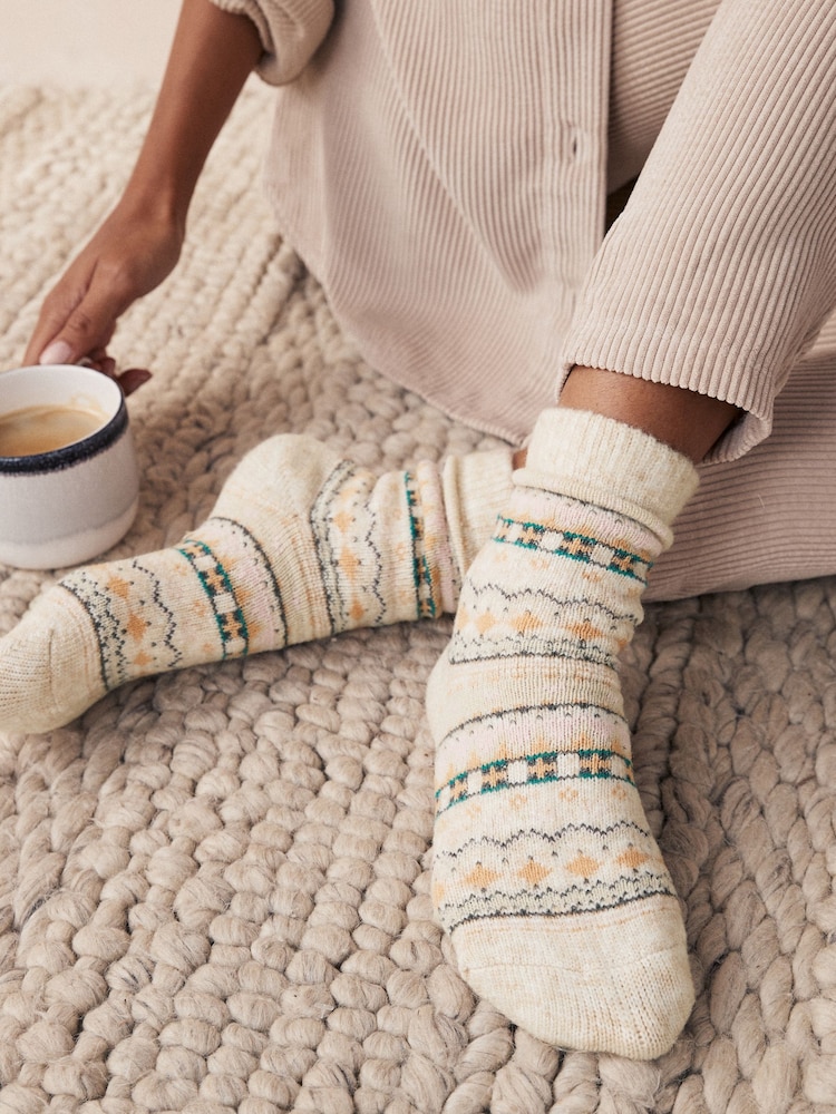 Neutral Fairisle Pattern Thermal Ankle Socks 2 Pack - Image 2 of 5 Neutral Fairisle Pattern Thermal Ankle Socks 2 Pack - Image 2 of 5