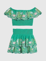 River Island Green Seahorse Beaded Frill Top & Rara Skirt Set - Image 2 of 4