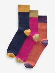 Jewel Toned - Sparkle Tipping Ribbed Ankle Socks 3 Pack - صورة 1 من 4