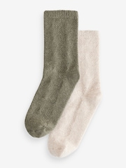 Beige/Khaki Textur - Knöchelsocken mit Lammwolle im 2er-Pack - Bild 1 von 7