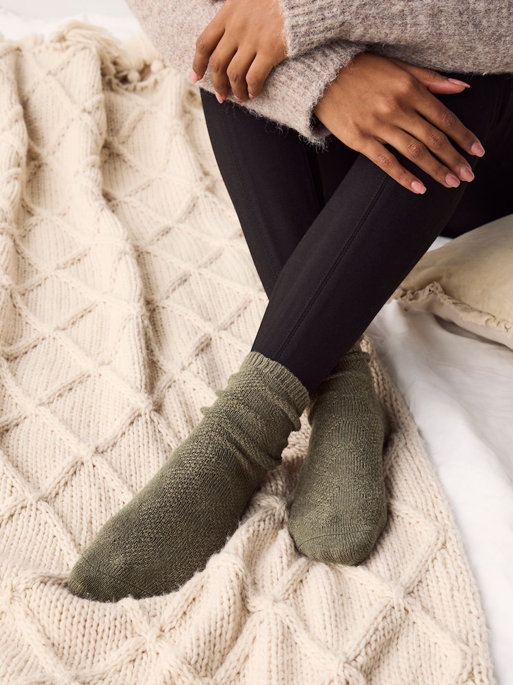 Beige/Khaki Textur - Knöchelsocken mit Lammwolle im 2er-Pack - Bild 2 von 7