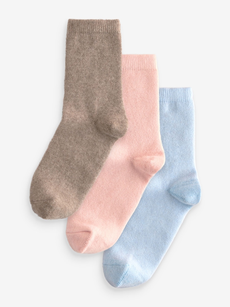 Pink/Blue/Camel Thermal Merino Wool Blend Ankle Socks 3 Pack - Image 1 of 6