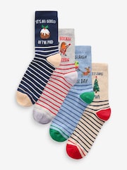 Slogan Christmas Pattern Ankle Socks 4 Pack - Image 1 of 5