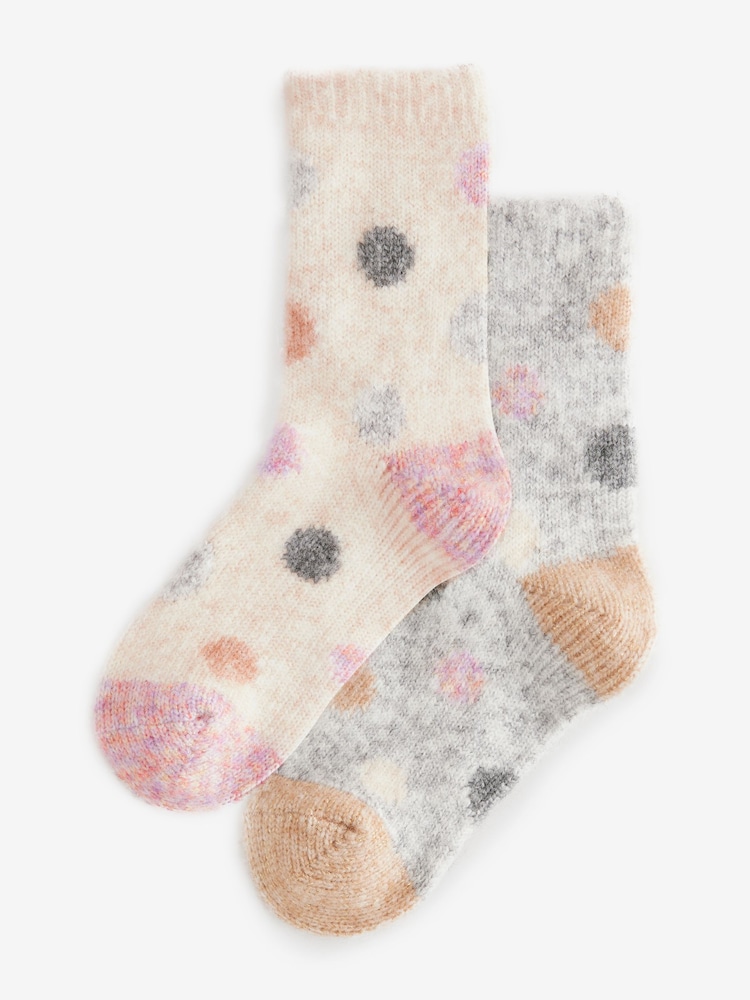 Pink/Grey Spots Thermal Ankle Socks 2 Pack - Image 1 of 5