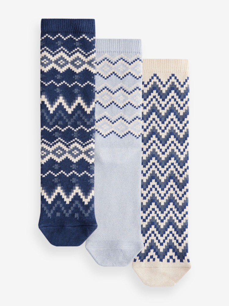 Blue Fairisle Pattern Ankle Socks 3 Pack Containing Wool - Image 1 of 6