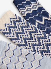 Blue Fairisle Pattern Ankle Socks 3 Pack Containing Wool - Image 5 of 6