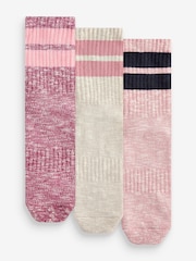 Pink/Oatmeal Stripe Cushion Sole Ribbed Sport Ankle Socks 3 Pack With Arch Support - Image 1 of 4