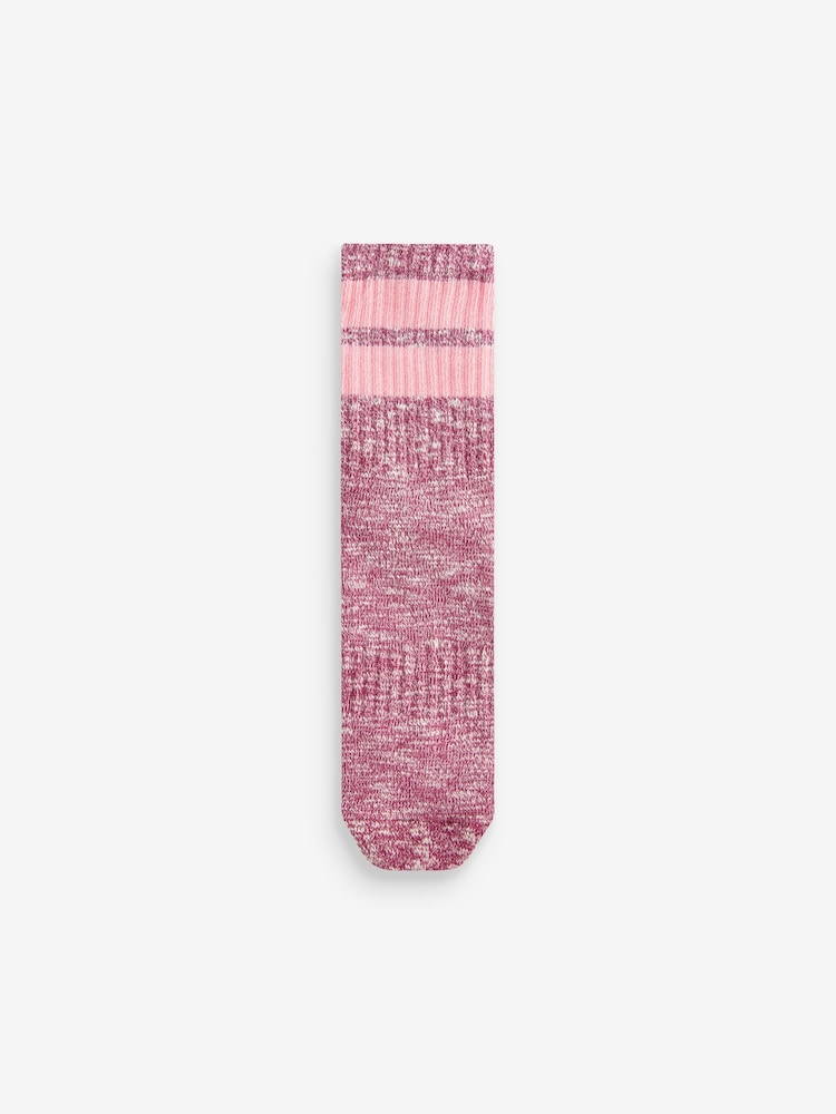 Pink/Oatmeal Stripe Cushion Sole Ribbed Sport Ankle Socks 3 Pack With Arch Support - Image 2 of 4