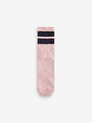 Pink/Oatmeal Stripe Cushion Sole Ribbed Sport Ankle Socks 3 Pack With Arch Support - Image 3 of 4