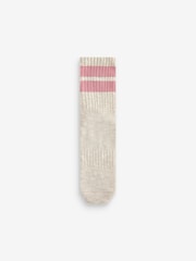Pink/Oatmeal Stripe Cushion Sole Ribbed Sport Ankle Socks 3 Pack With Arch Support - Image 4 of 4