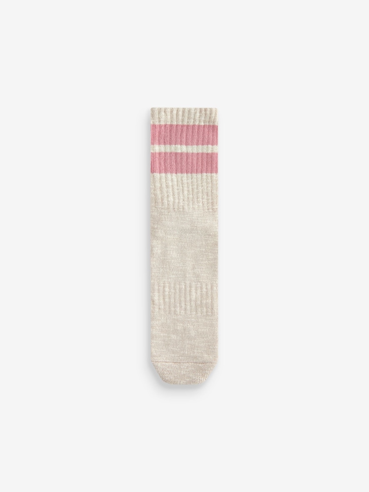 Pink/Oatmeal Stripe Cushion Sole Ribbed Sport Ankle Socks 3 Pack With Arch Support - Image 4 of 4
