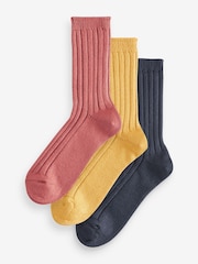 Navy/Ochre/Rust Ribbed - Superweiche, schwere Söckchen im 3er-Pack - Bild 1 von 1