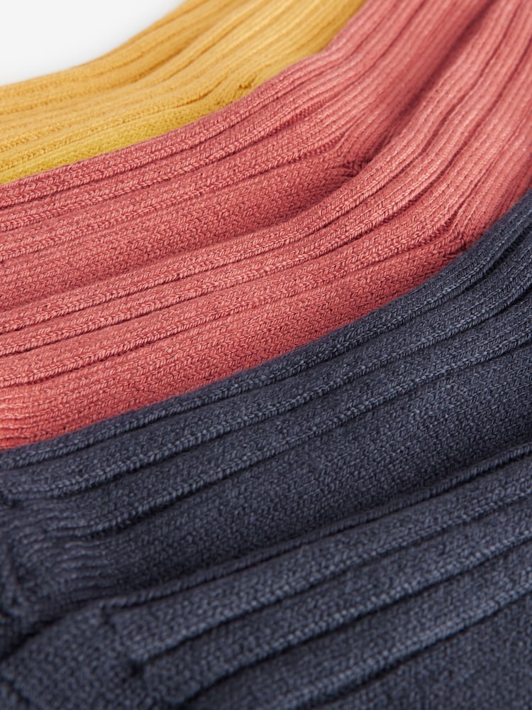 Navy/Ochre/Rust Ribbed Super Soft Heavyweight Ankle Socks 3 Pack - Image 6 of 6