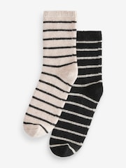 Black/Neutral Stripe Ankle Socks 2 Pack Containing Lambswool - Image 1 of 7