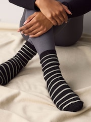 Black/Neutral Stripe Ankle Socks 2 Pack Containing Lambswool - Image 3 of 7