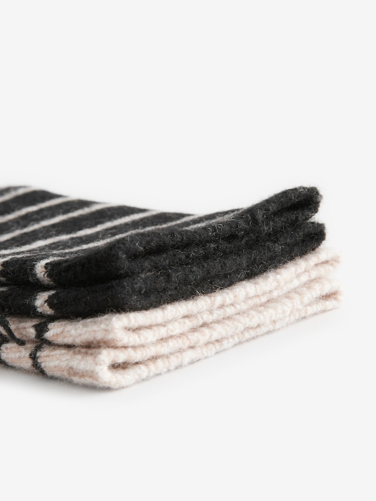 Black/Neutral Stripe Ankle Socks 2 Pack Containing Lambswool - Image 7 of 7