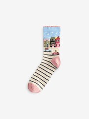 Scenic Houses In Snow Christmas Pattern Ankle Socks 4 Pack - Image 3 of 7