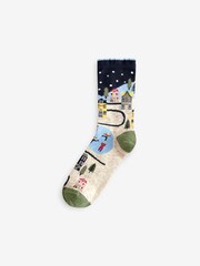 Scenic Houses In Snow Christmas Pattern Ankle Socks 4 Pack - Image 4 of 7