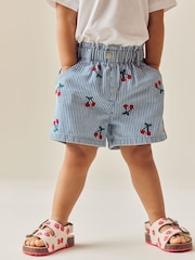 Stripe Cherry Denim 100% Cotton Shorts (3mths-7yrs) - Image 1 of 9