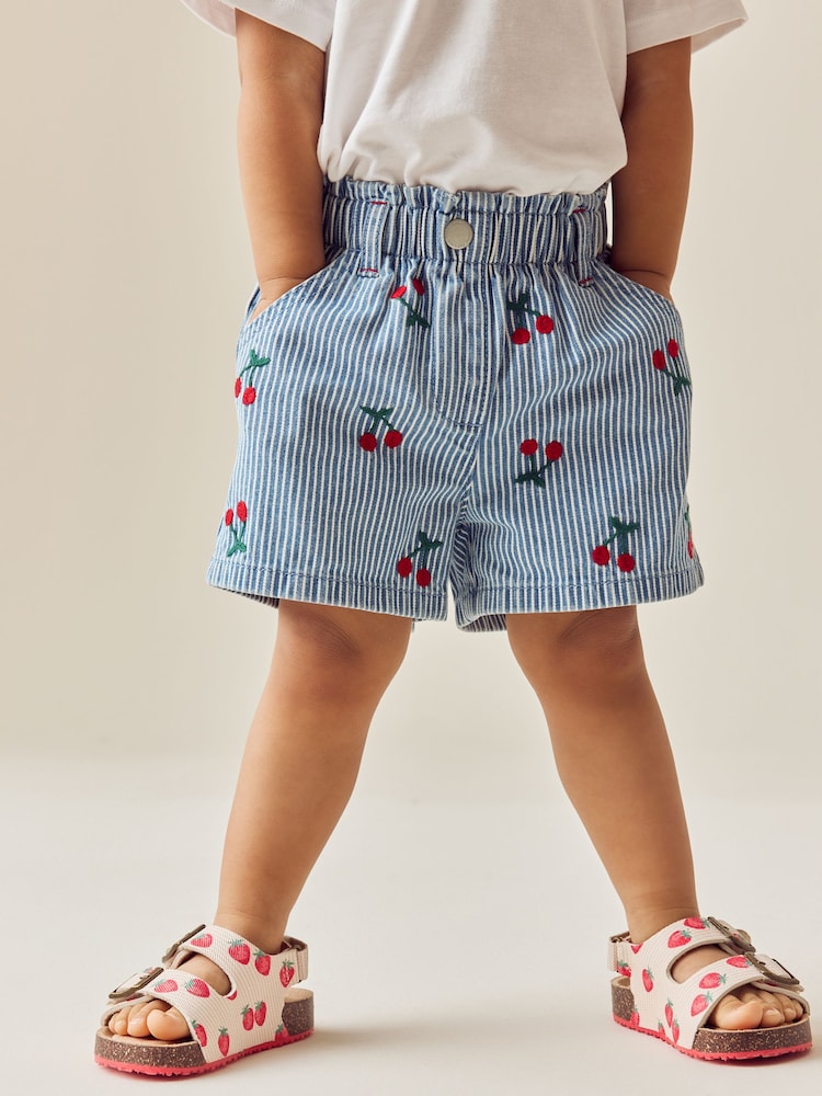 Stripe Cherry Denim 100% Cotton Shorts (3mths-7yrs) - Image 1 of 9