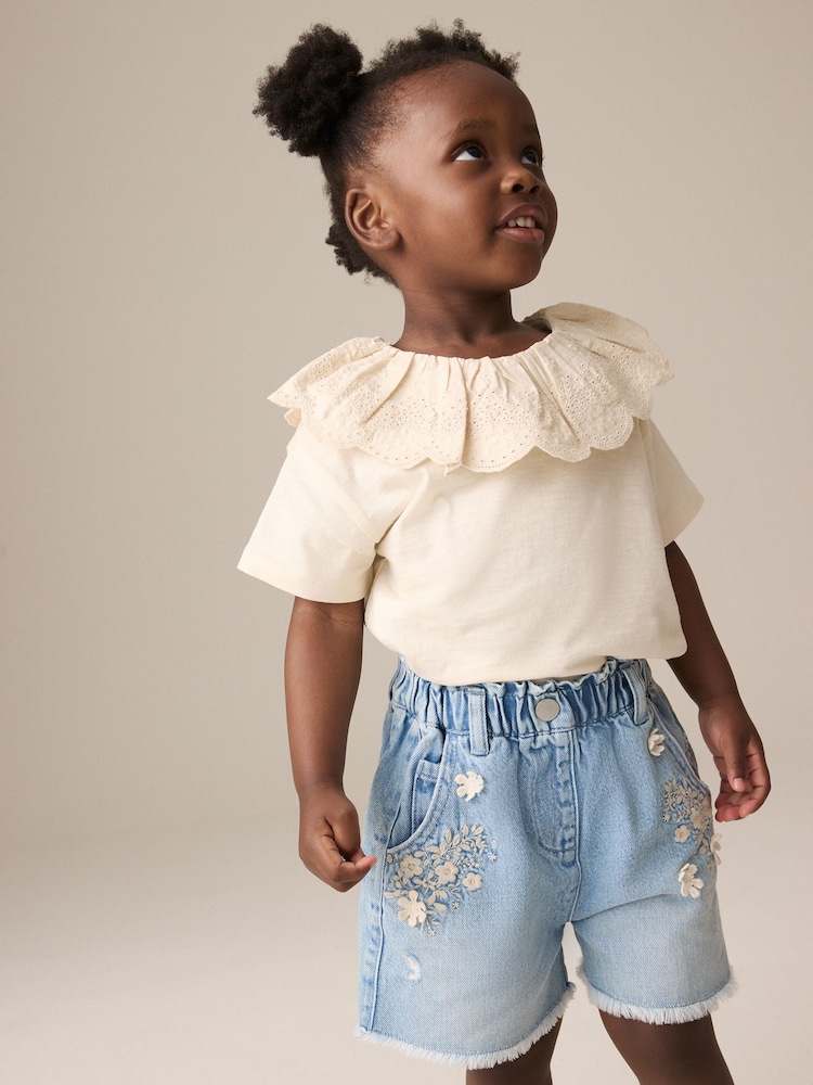 Denim 100% Cotton Floral Print Shorts (3mths-7yrs) - Image 2 of 8