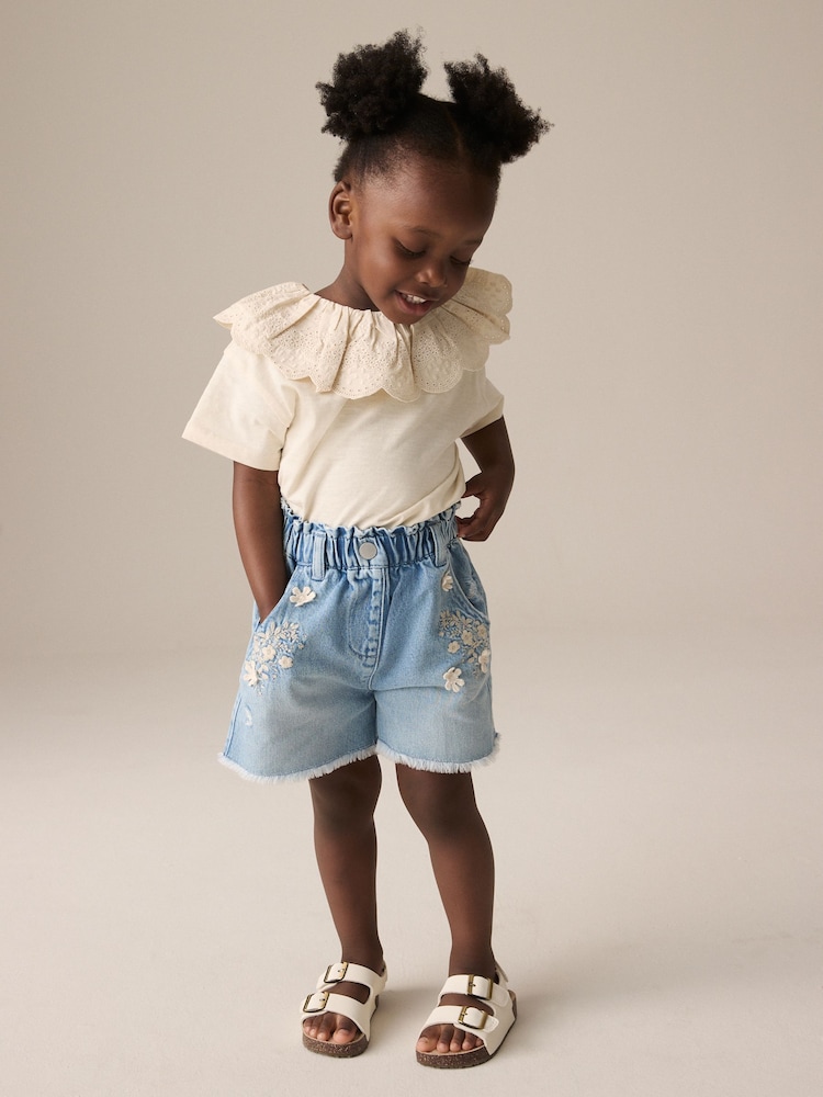 Denim 100% Cotton Floral Print Shorts (3mths-7yrs) - Image 4 of 8