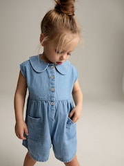 Denim Shirt Collar 100% Cotton Playsuit (3mths-7yrs) - Image 1 of 8
