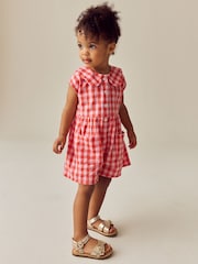 Red Shirt Collar 100% Cotton Playsuit (3mths-7yrs) - Image 2 of 8