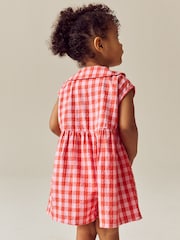 Red Shirt Collar 100% Cotton Playsuit (3mths-7yrs) - Image 3 of 8
