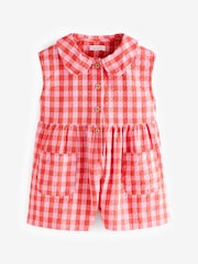 Red Shirt Collar 100% Cotton Playsuit (3mths-7yrs) - Image 5 of 8