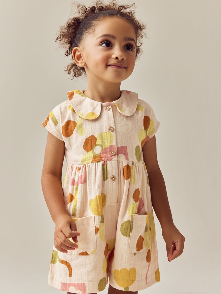 Yellow Shirt Collar 100% Cotton Playsuit (3mths-7yrs) - Image 1 of 7