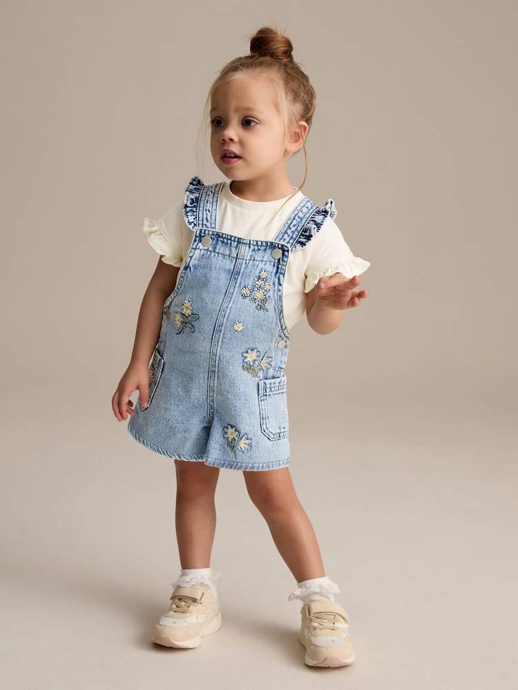Denim 100% Cotton Pretty Blouse Dungaree (3mths-7yrs) - Image 1 of 9