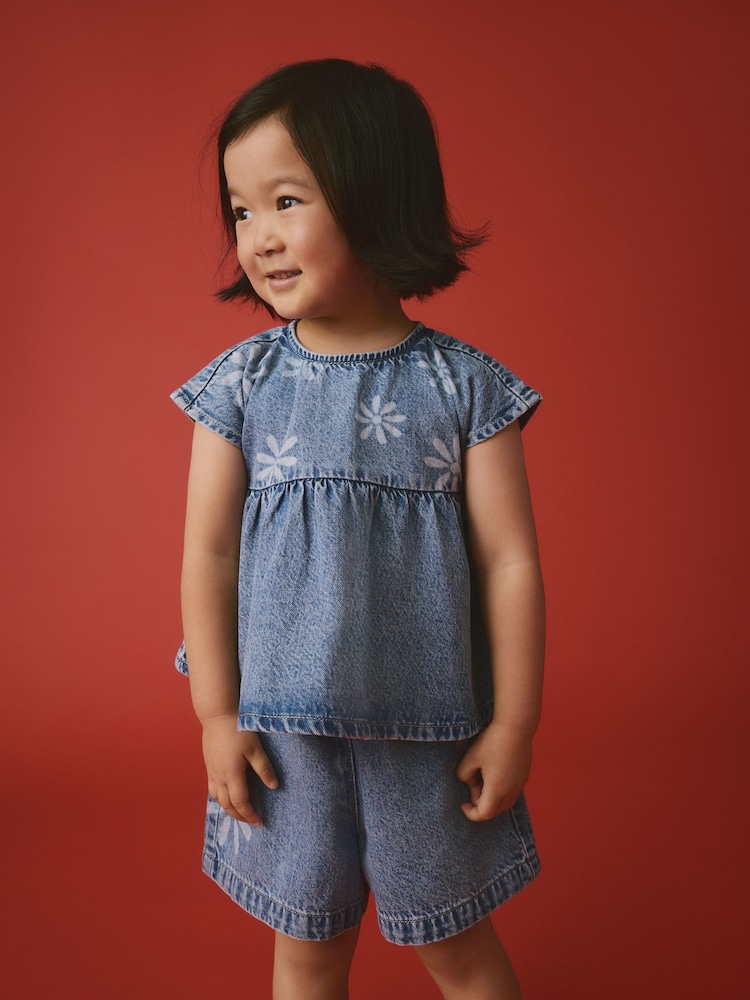 Denim 100% Cotton Floral Top and Shorts Set (3mths-7yrs) - Image 2 of 9
