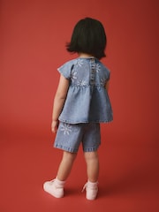 Denim 100% Cotton Floral Top and Shorts Set (3mths-7yrs) - Image 3 of 9