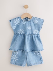 Denim 100% Cotton Floral Top and Shorts Set (3mths-7yrs) - Image 5 of 9