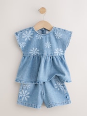 Denim 100% Cotton Floral Top and Shorts Set (3mths-7yrs) - Image 6 of 9