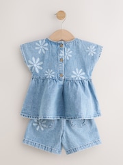 Denim 100% Cotton Floral Top and Shorts Set (3mths-7yrs) - Image 7 of 9