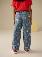 Mid Blue Printed Wide Leg Jeans (3-16yrs) - Image 2 of 4