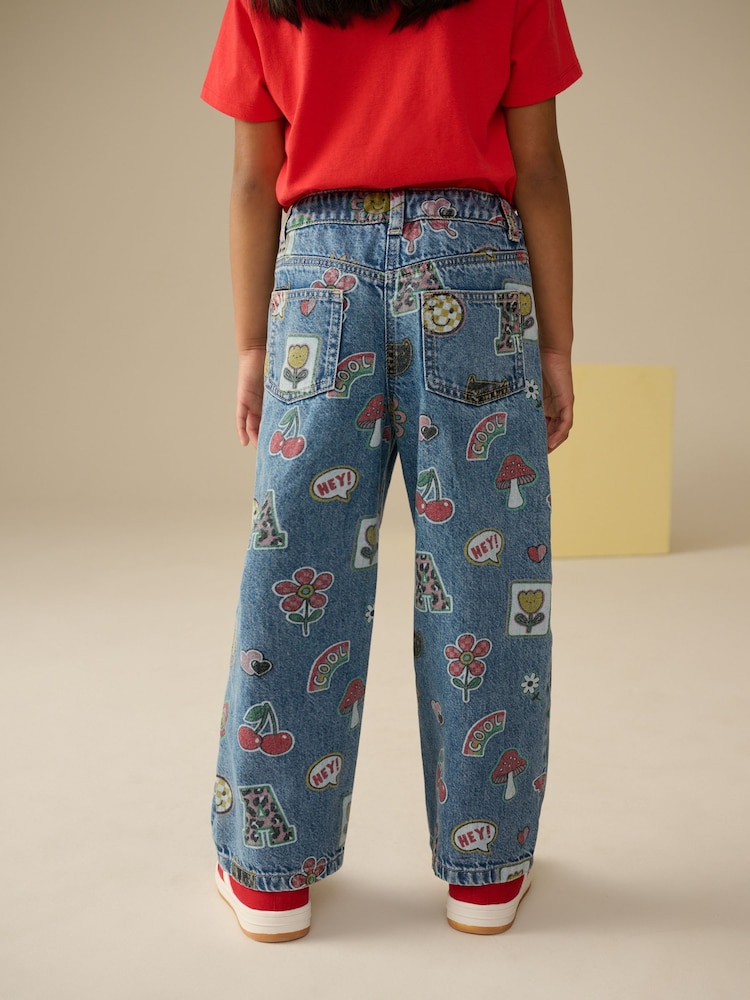 Mid Blue Printed Wide Leg Jeans (3-16yrs) - Image 2 of 4