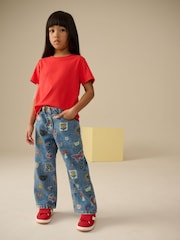 Mid Blue Printed Wide Leg Jeans (3-16yrs) - Image 3 of 4