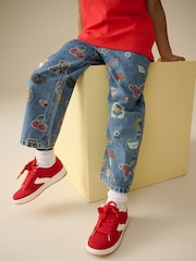 Mid Blue Printed Wide Leg Jeans (3-16yrs) - Image 4 of 4