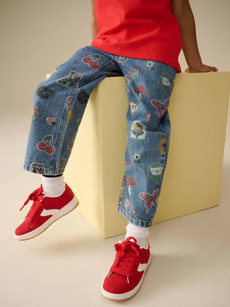 Mid Blue Printed Wide Leg Jeans (3-16yrs) - Image 4 of 4