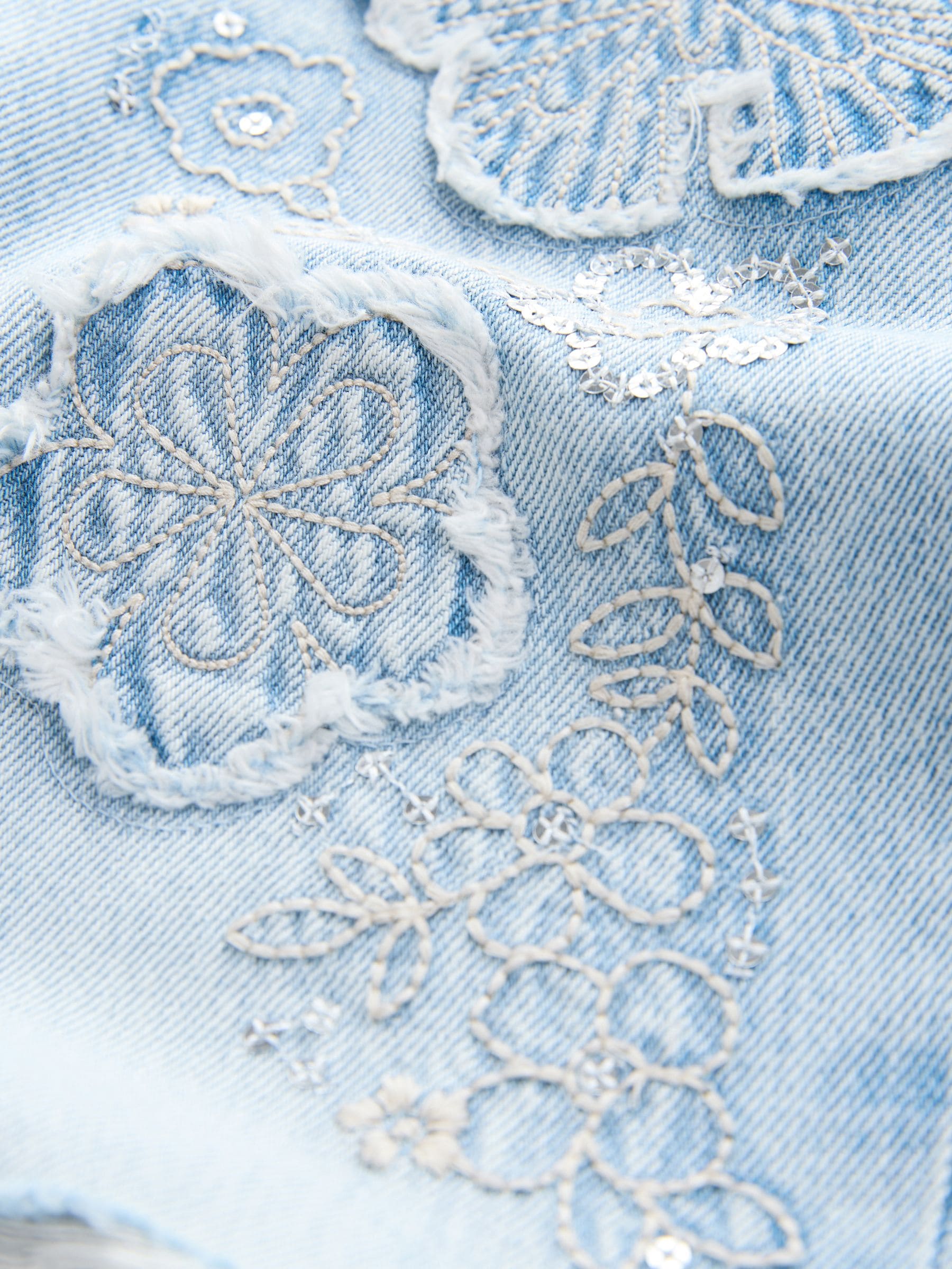Buy Mid Blue Butterfly Embellished Flare 100% Cotton Jeans (3
