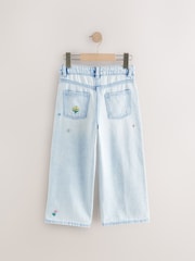 Mid Blue Floral Embroidered Wide Leg 100% Cotton Jeans (3-16yrs) - Image 6 of 8