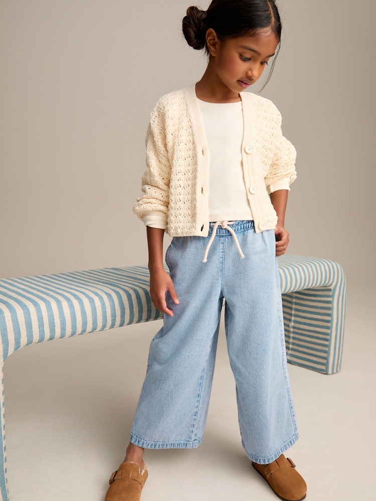 Mid Blue Denim Pull On Wide Leg Jeans (3-16yrs) - Image 1 of 8