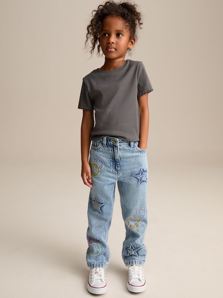 Mid Blue SmileyWorld® 100% Cotton Mom Jeans (3-16yrs) - Image 2 of 5